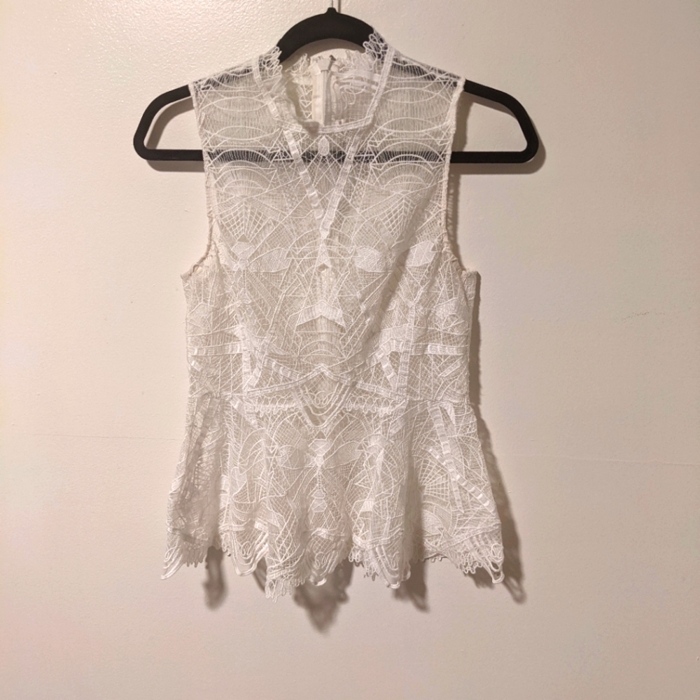 Jonathan simkhai white lace collar peplum top